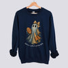 Retro Patchwork Ghost Football Mom Sweatshirt - Navy