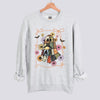 Halloween Patchwork Ghost and Black Cat Sweatshirt - Ash
