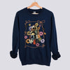 Halloween Patchwork Ghost and Black Cat Sweatshirt - Navy