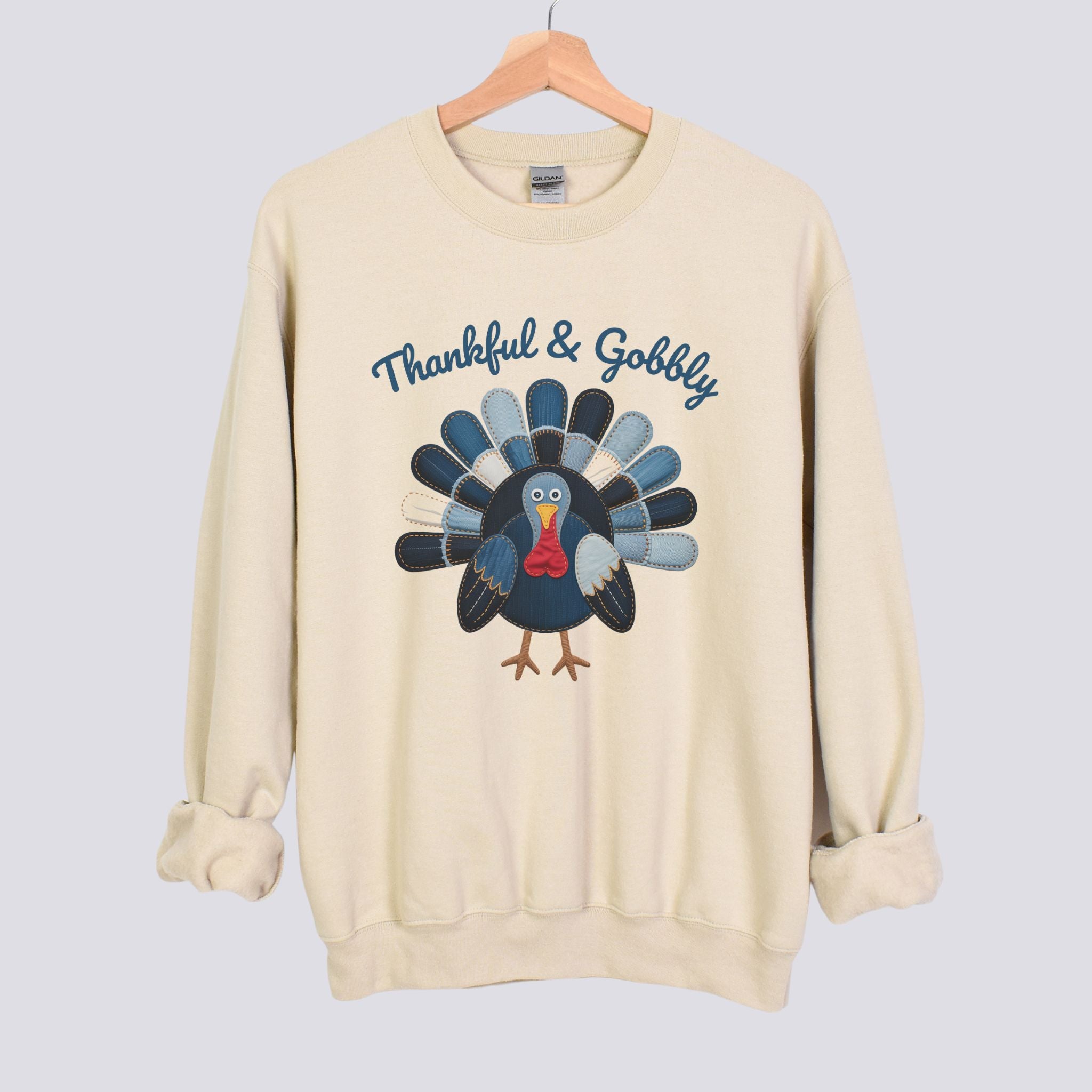 Thankful & Gobbly Patchwork Turkey Sweatshirt – Cute Thanksgiving 