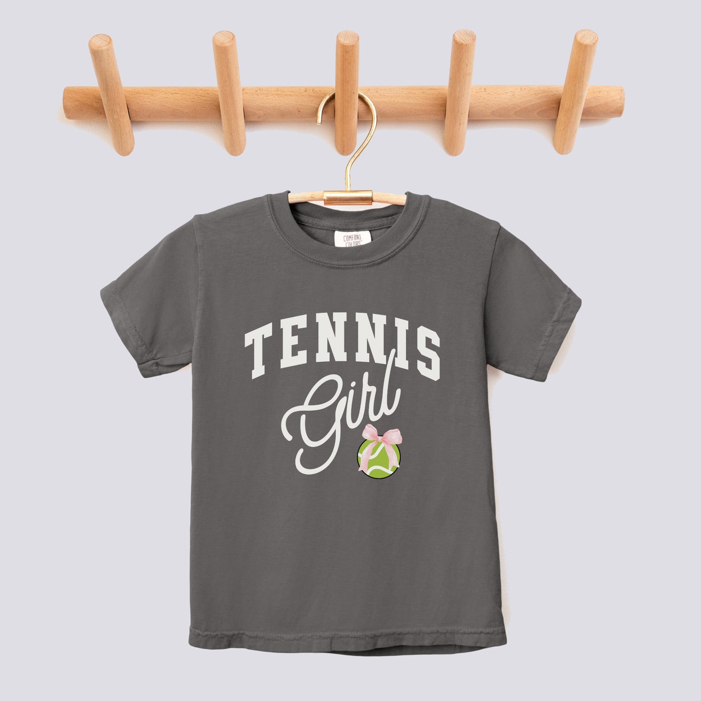 Retro Tennis Girl Pink Bow Comfort Colors Youth Tee