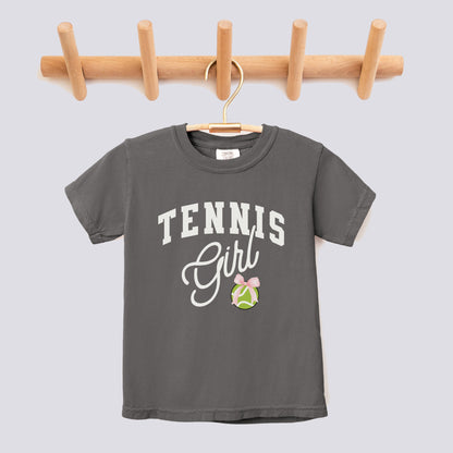 Retro Tennis Girl Pink Bow Comfort Colors Youth Tee