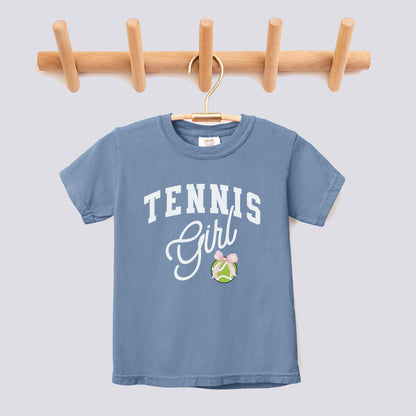 Retro Tennis Girl Pink Bow Comfort Colors Youth Tee