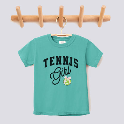 Retro Tennis Girl Pink Bow Comfort Colors Youth Tee