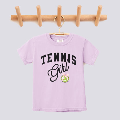 Retro Tennis Girl Pink Bow Comfort Colors Youth Tee