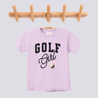 Retro Golf Girl Pink Bow Comfort Colors Youth Tee