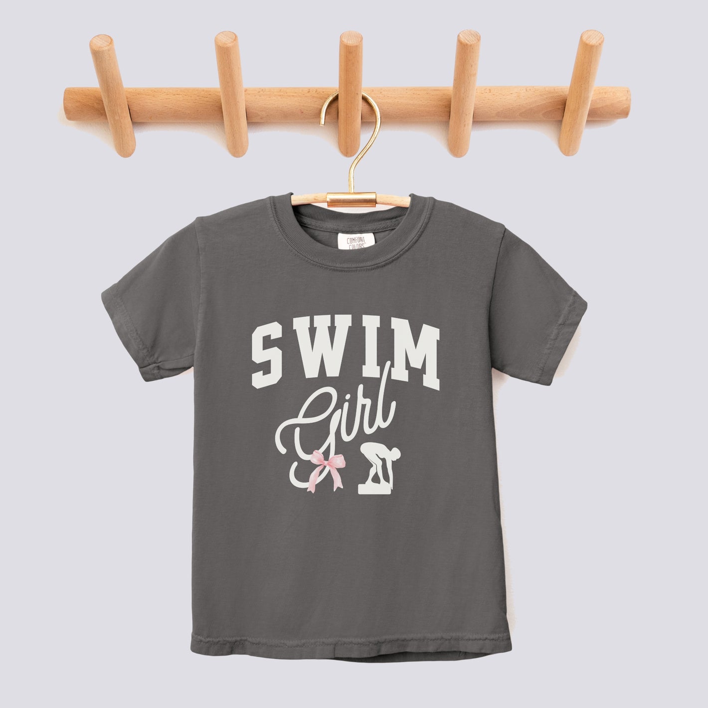 Retro Swim Girl Pink Bow Comfort Colors Youth Tee