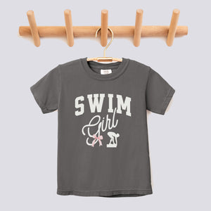 Retro Swim Girl Pink Bow Comfort Colors Youth Tee