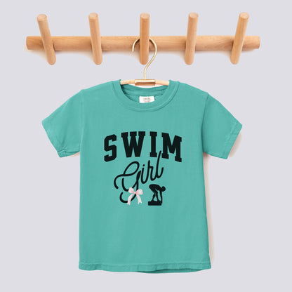 Retro Swim Girl Pink Bow Comfort Colors Youth Tee