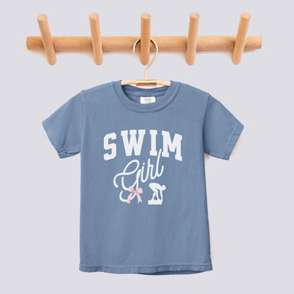 Retro Swim Girl Pink Bow Comfort Colors Youth Tee