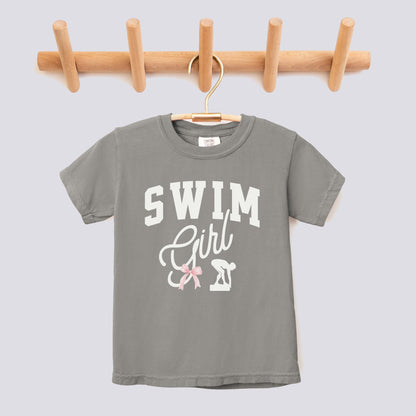 Retro Swim Girl Pink Bow Comfort Colors Youth Tee