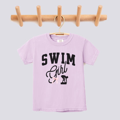 Retro Swim Girl Pink Bow Comfort Colors Youth Tee