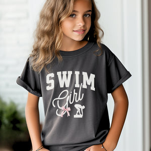 Retro Swim Girl Pink Bow Comfort Colors Youth Tee