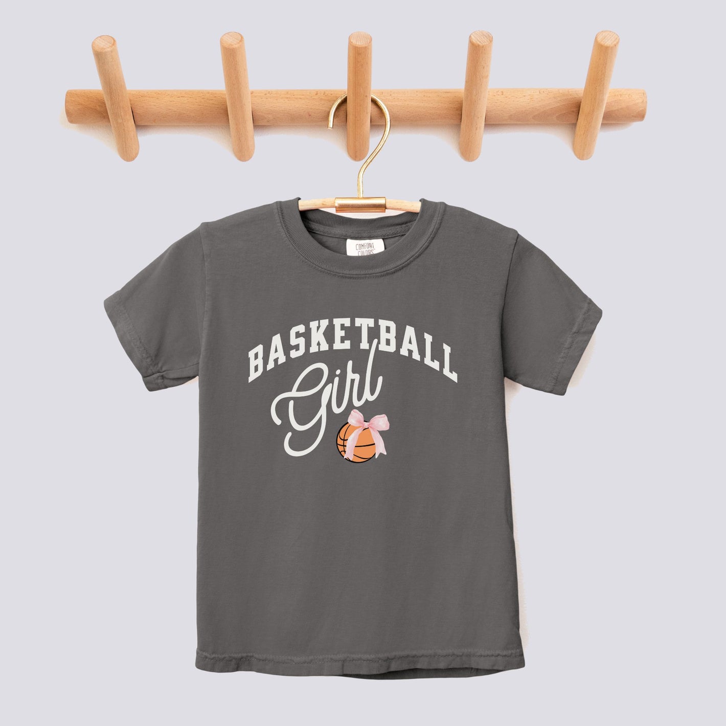 Retro Basketball Girl Pink Bow Comfort Colors Youth Tee