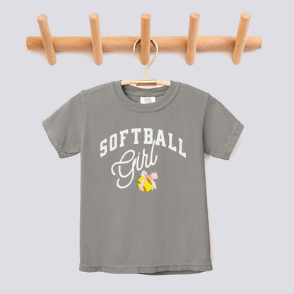 Retro Softball Girl Pink Bow Comfort Colors Youth Tee