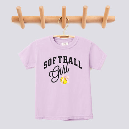 Retro Softball Girl Pink Bow Comfort Colors Youth Tee