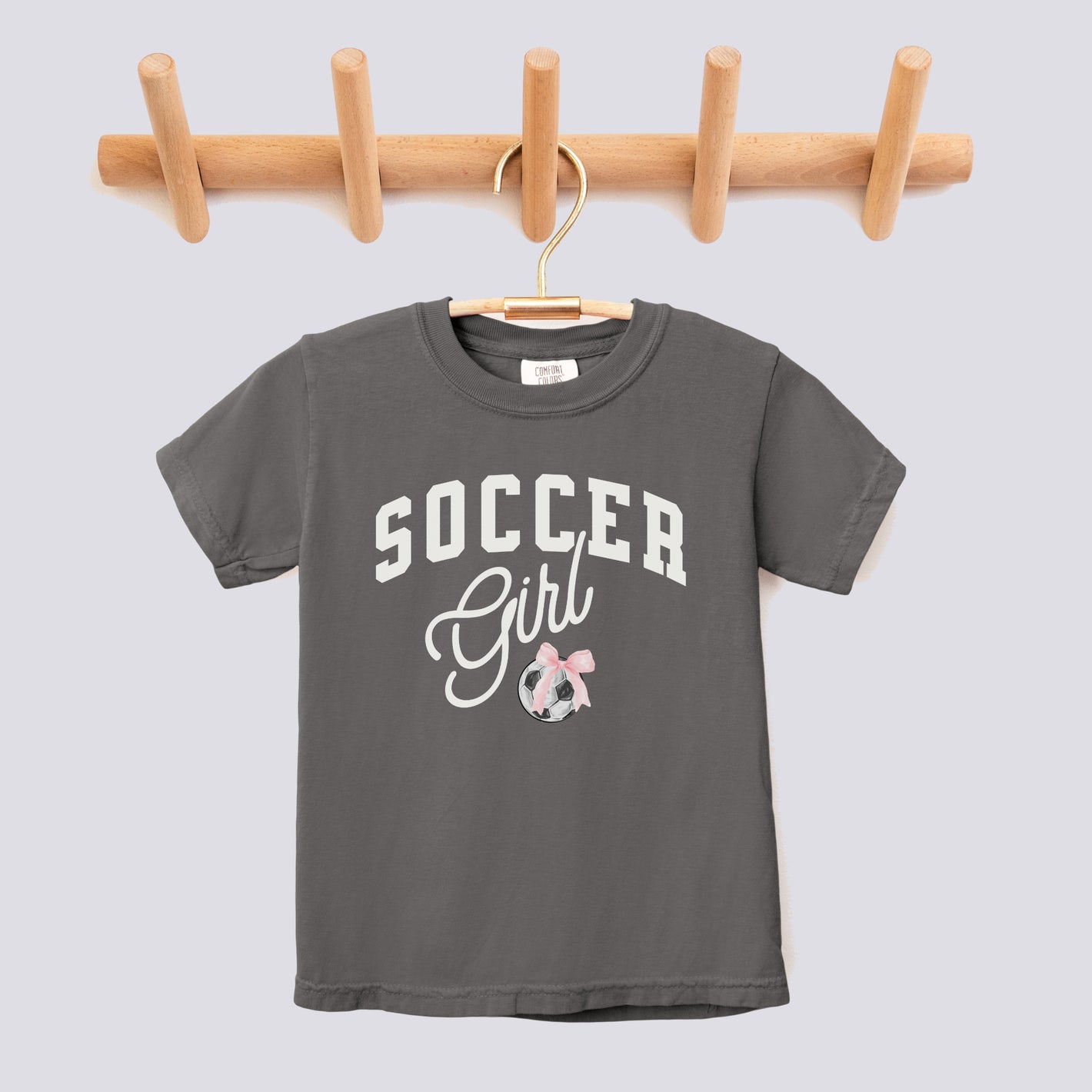 Retro Soccer Girl Pink Bow Comfort Colors Youth Tee