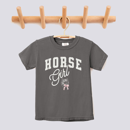 Retro Horse Girl Pink Bow Comfort Colors Youth Tee