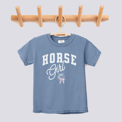 Retro Horse Girl Pink Bow Comfort Colors Youth Tee