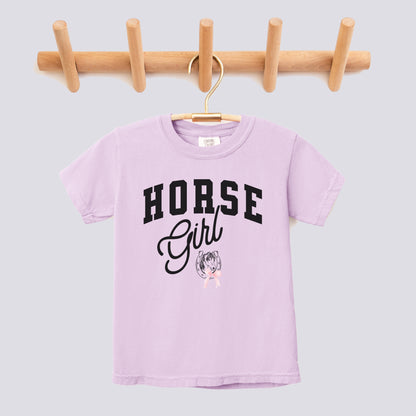 Retro Horse Girl Pink Bow Comfort Colors Youth Tee