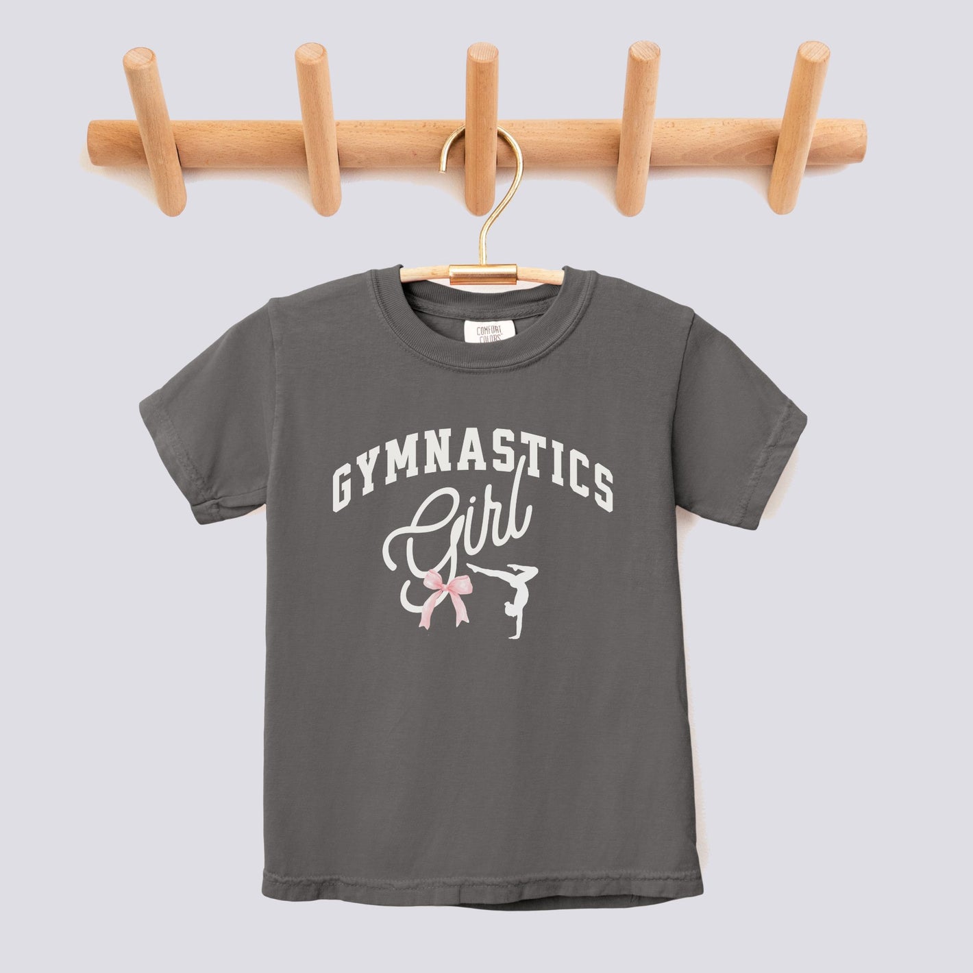Retro Gymnastics Girl Pink Bow Comfort Colors Youth Tee