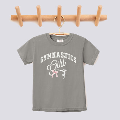 Retro Gymnastics Girl Pink Bow Comfort Colors Youth Tee