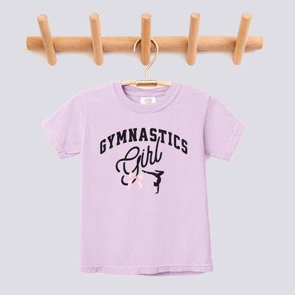 Retro Gymnastics Girl Pink Bow Comfort Colors Youth Tee