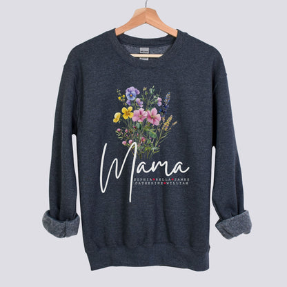 Personalized Floral Mama Sweatshirt - Add Kids Names