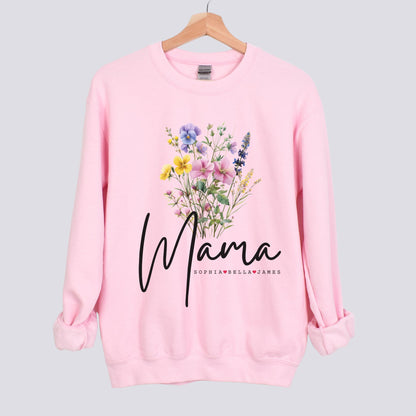 Personalized Floral Mama Sweatshirt - Add Kids Names