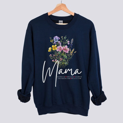 Personalized Floral Mama Sweatshirt - Add Kids Names