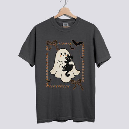Cute Ghost and Black Cat Comfort Colors Tee