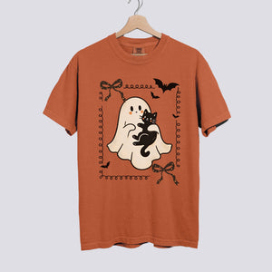 Cute Ghost and Black Cat Comfort Colors Tee
