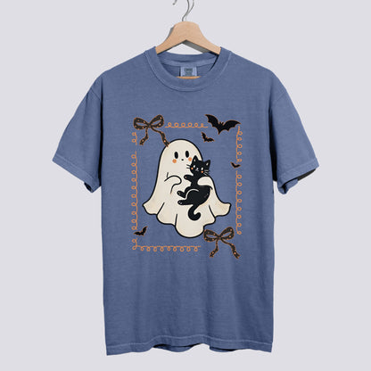 Cute Ghost and Black Cat Comfort Colors Tee