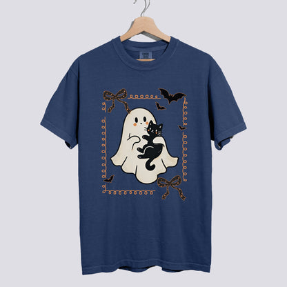 Cute Ghost and Black Cat Comfort Colors Tee