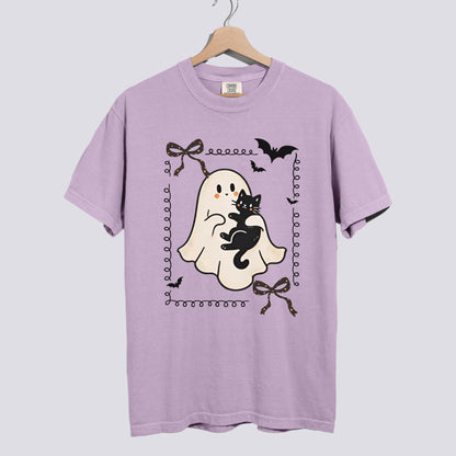 Cute Ghost and Black Cat Comfort Colors Tee