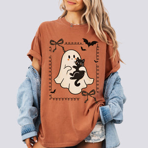 Cute Ghost and Black Cat Comfort Colors Tee