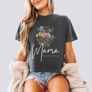 Personalized Floral Mama Comfort Colors Crop Top - Add Kids Names