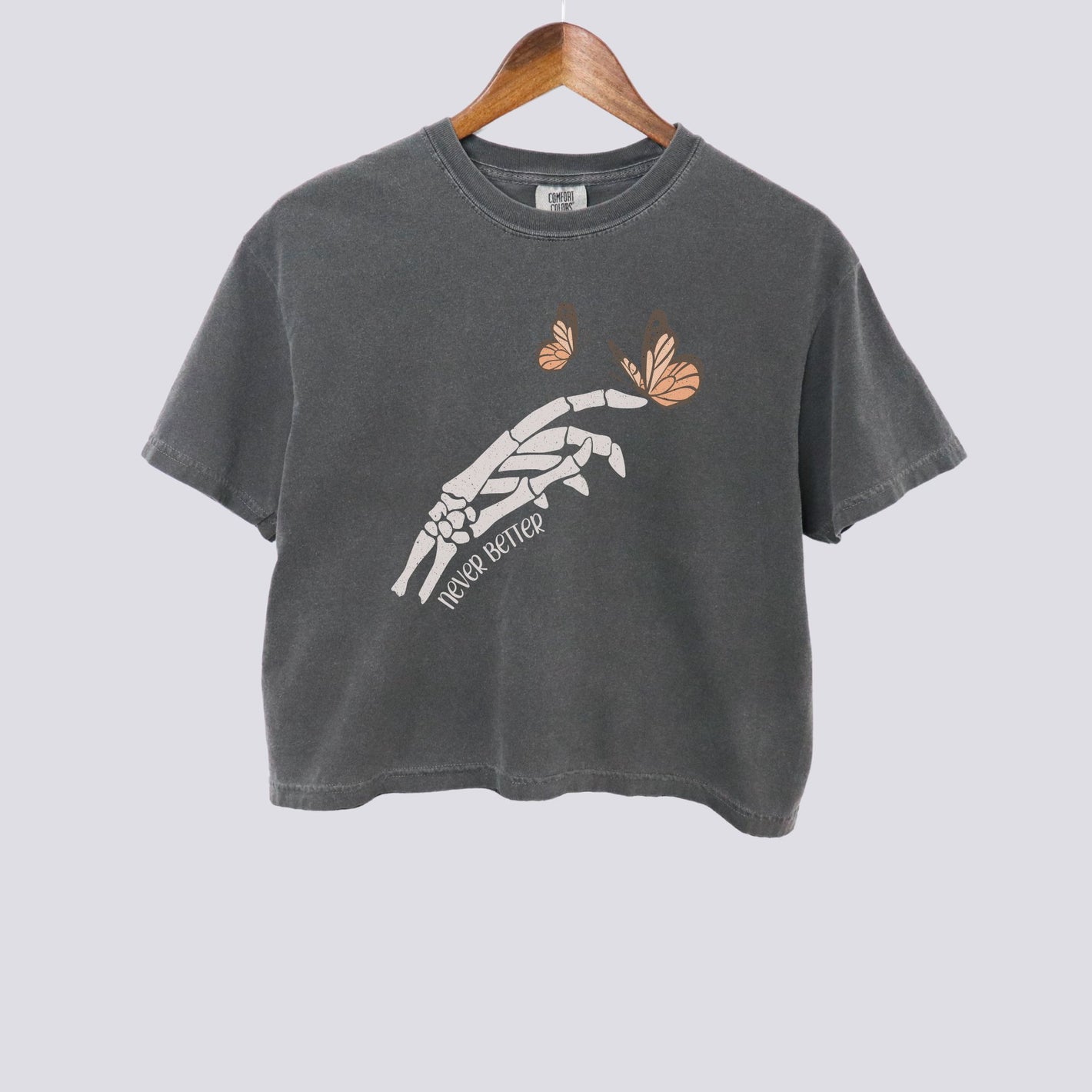 Mystical Monarch Butterfly Skeleton Hand Comfort Colors Crop Top