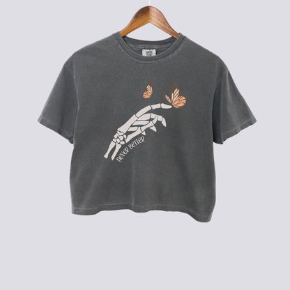 Mystical Monarch Butterfly Skeleton Hand Comfort Colors Crop Top