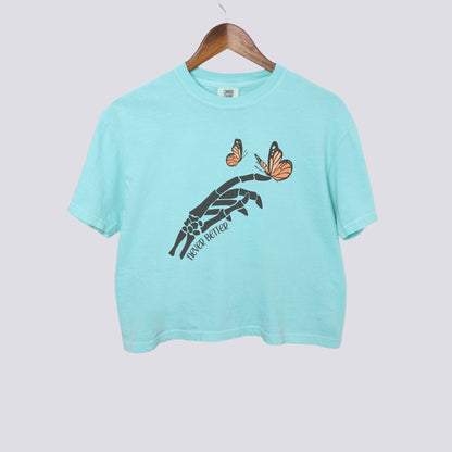 Mystical Monarch Butterfly Skeleton Hand Comfort Colors Crop Top