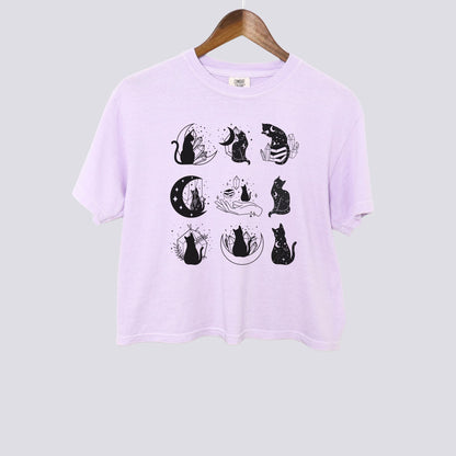 Mystical Celestial Cat Comfort Colors Crop Top