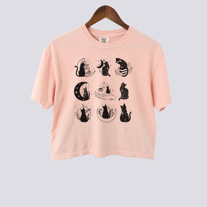 Mystical Celestial Cat Comfort Colors Crop Top