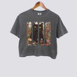 Brushstroke Cottagecore Cat Comfort Colors Crop Top