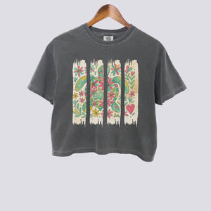 Floral Sea Turtle Brushstroke Comfort Colors Crop Top