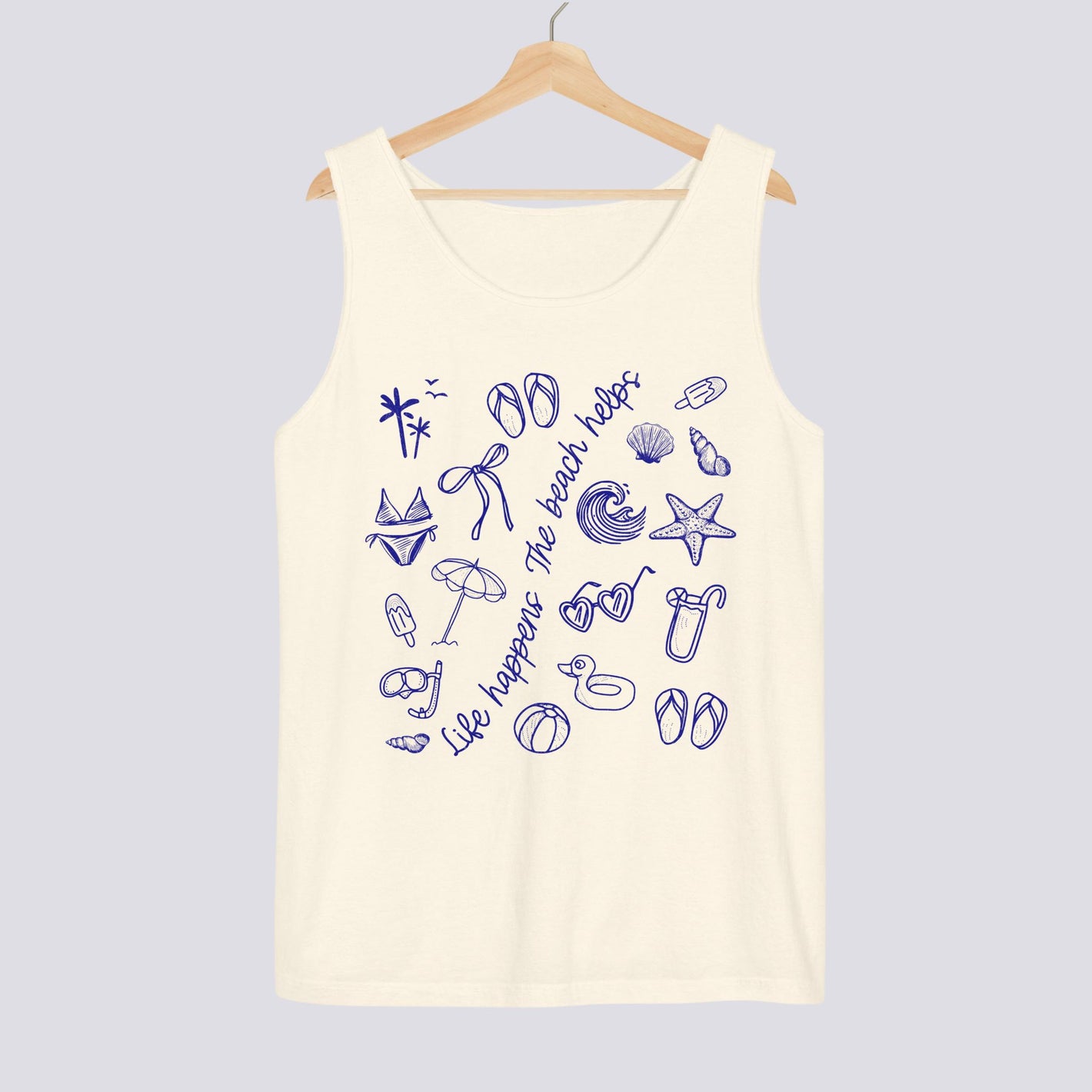 Doodle Life Happens The Beach Helps Comfort Colors Tank Top