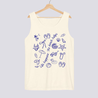 Doodle Life Happens The Beach Helps Comfort Colors Tank Top