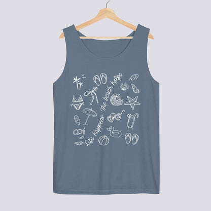 Doodle Life Happens The Beach Helps Comfort Colors Tank Top