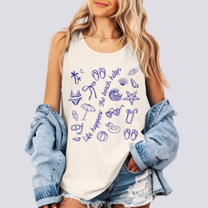 Doodle Life Happens The Beach Helps Comfort Colors Tank Top