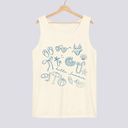 Hello Summer Doodle Comfort Colors Tank Top