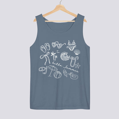 Hello Summer Doodle Comfort Colors Tank Top